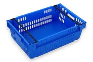 Bac avec fond plein et parois ajourées,  emboîtable et gerbable sur rabats Ref. 1203