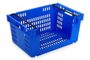 Caixa para Picking Gradeada 600x400x300mm com abertura num dos lados mais compridos, encaixável em vazio, empilhável sobre arcos Ref. 130T