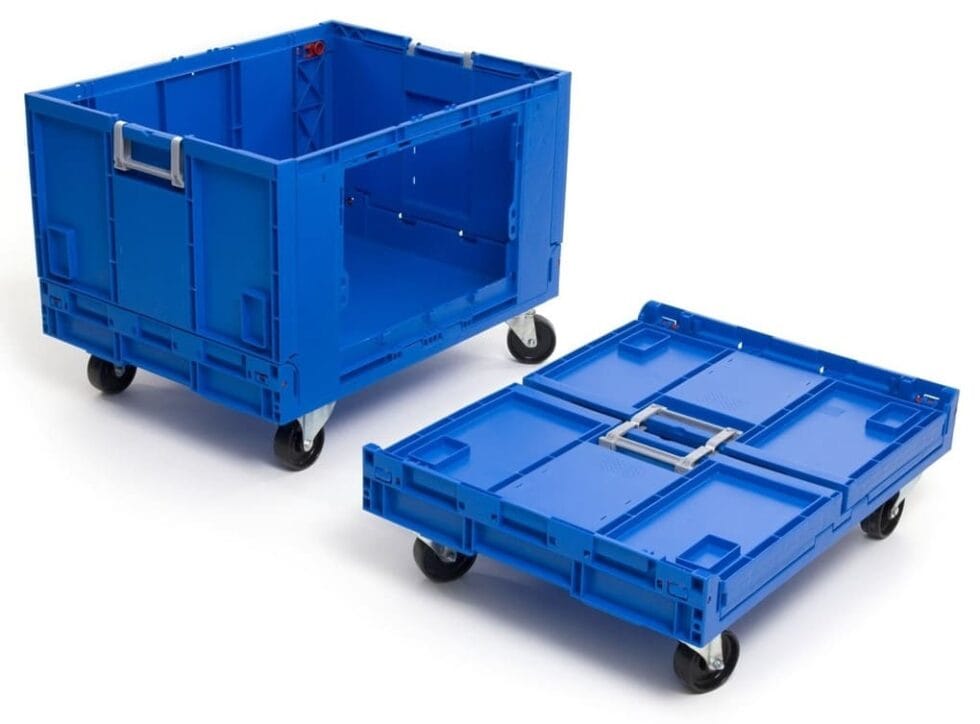 Caixa rebatível com abertura para picking e rodízios Ref. 9629