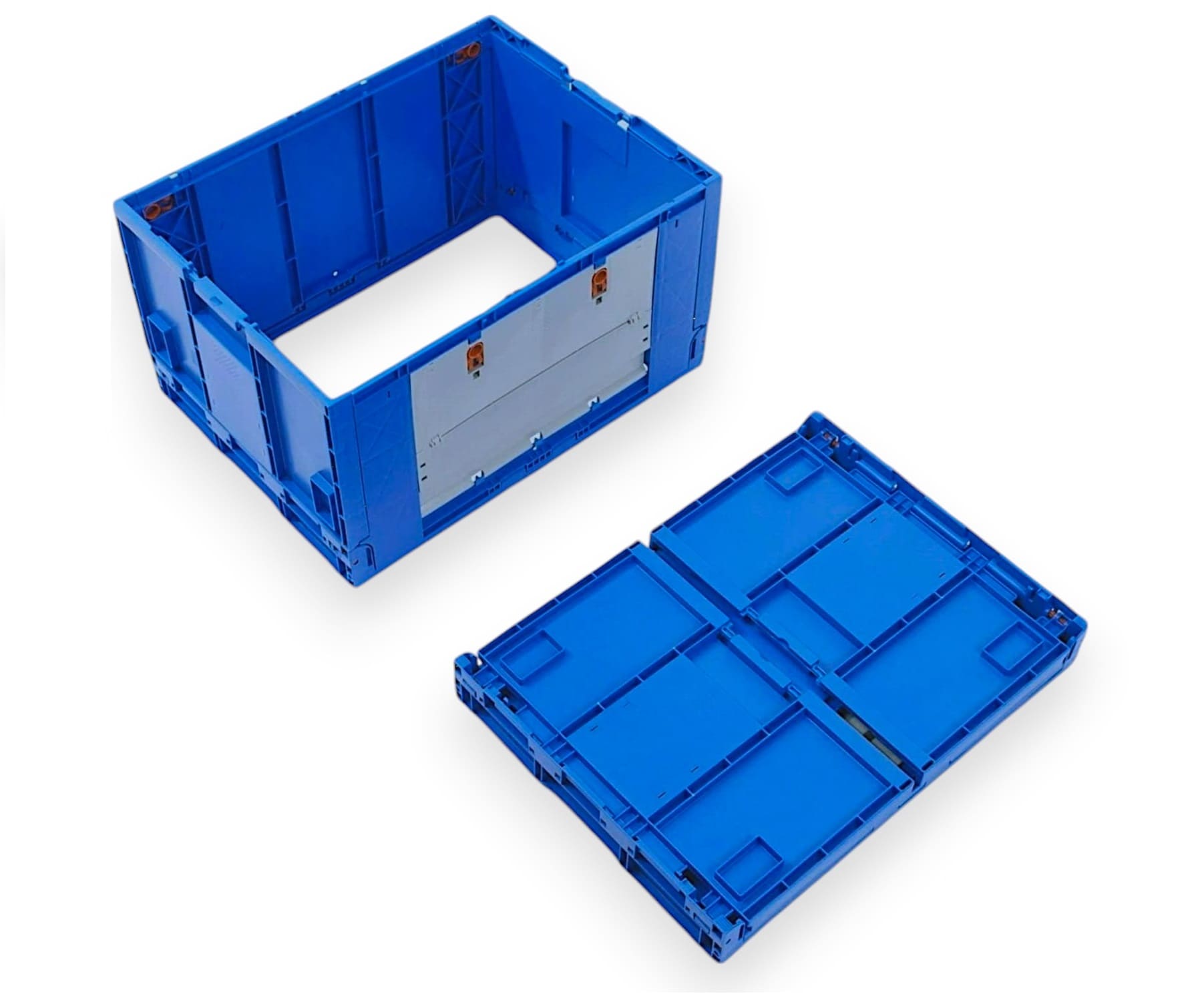 Caja de plástico plegable azul sin fondo, con puerta gris Ref. 962P