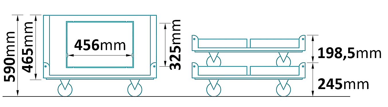 Space saved when boxes with wheels are folded