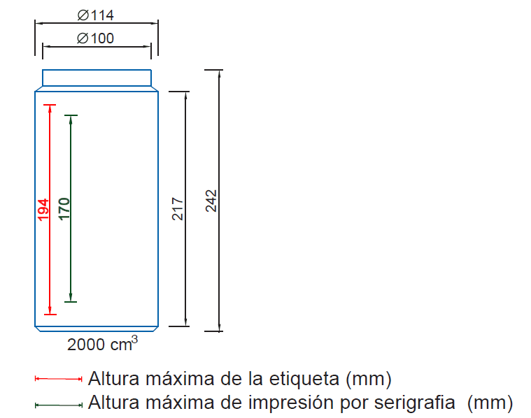 Altura máxima etiqueta y serigrafia Ref. 9271