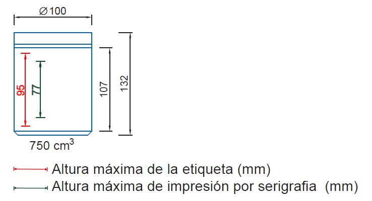 Altura máxima etiqueta y serigrafia Ref. 9372