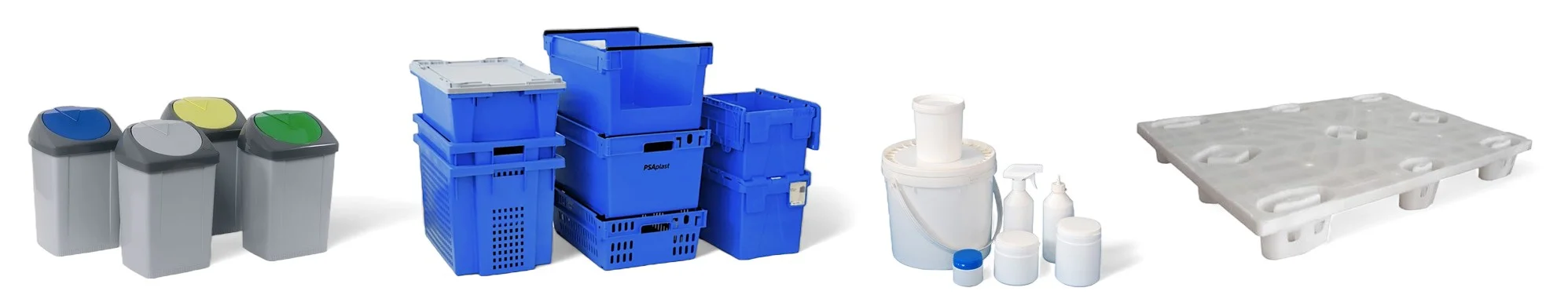 Plastic boxes, packaging bins, and plastic articles