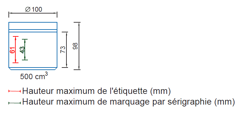 Hauteur maximum étiquette et sérigraphie Ref. 9370