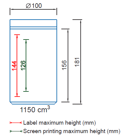 Maximum height for Label and screen printing Ref. 9381