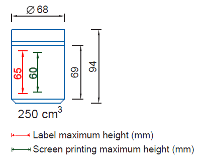 Maximum height for Label and screen printing Ref. 9390